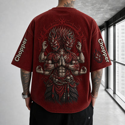 Unisex Anime Print Short-Sleeve Corduroy T-Shirt
