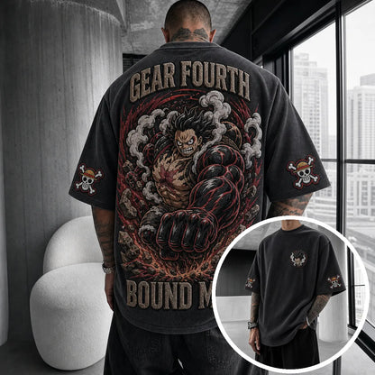 Premium Cotton-Blend Corduroy T-Shirt with Embroidered Patch – Oversized Graphic Tee for Casual Streetwear