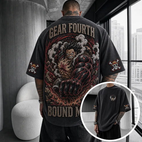Premium Cotton-Blend Corduroy T-Shirt with Embroidered Patch – Oversized Graphic Tee for Casual Streetwear