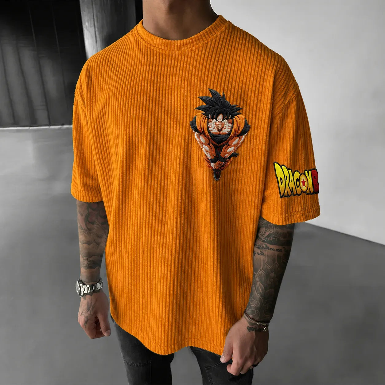 Unisex Anime-Style Retro Corduroy Oversized T-Shirt