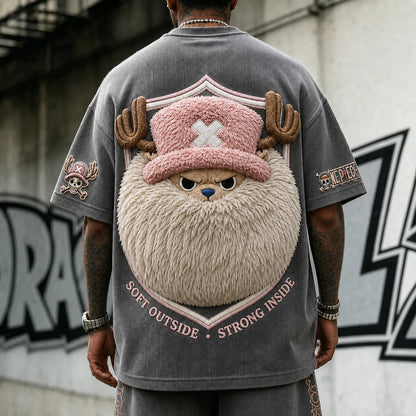 Unisex Short-Sleeve Corduroy T-Shirt With Anime Print