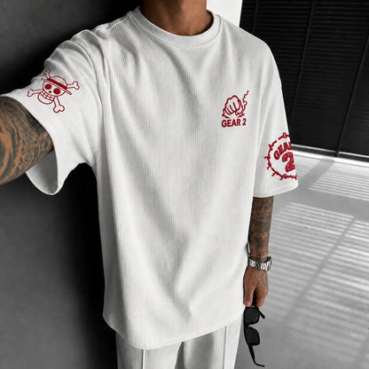 Unisex Short-Sleeve Corduroy T-Shirt With Anime Print