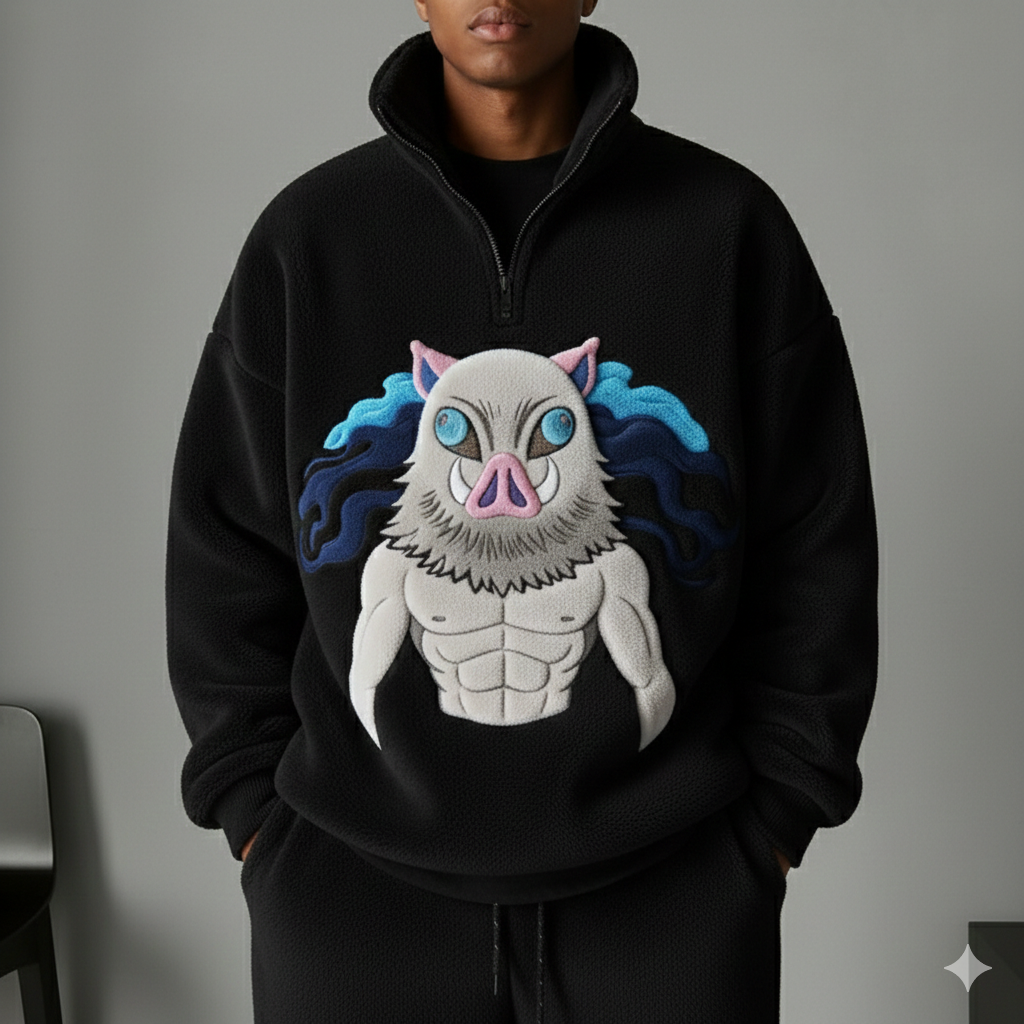 Color-blocked Plush Zip Up Hoodie