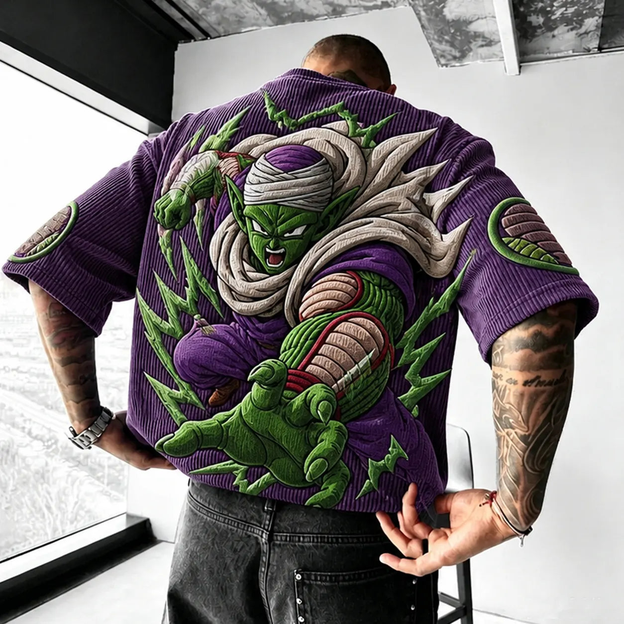 Unisex Anime-Style Retro Corduroy Oversized T-Shirt