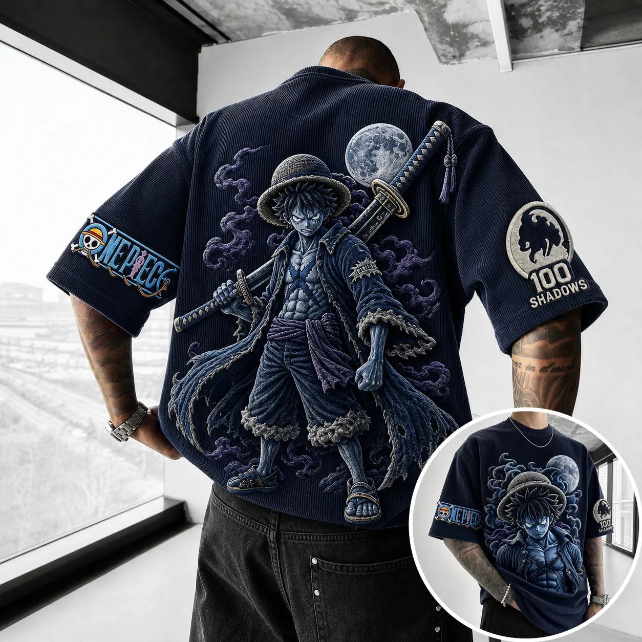 Unisex Short-Sleeve Corduroy T-Shirt With Anime Print