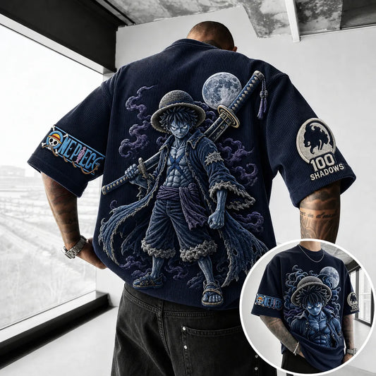 Unisex Short-Sleeve Corduroy T-Shirt With Anime Print