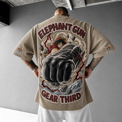 Premium Cotton-Blend Corduroy T-Shirt with Embroidered Patch – Oversized Graphic Tee for Casual Streetwear