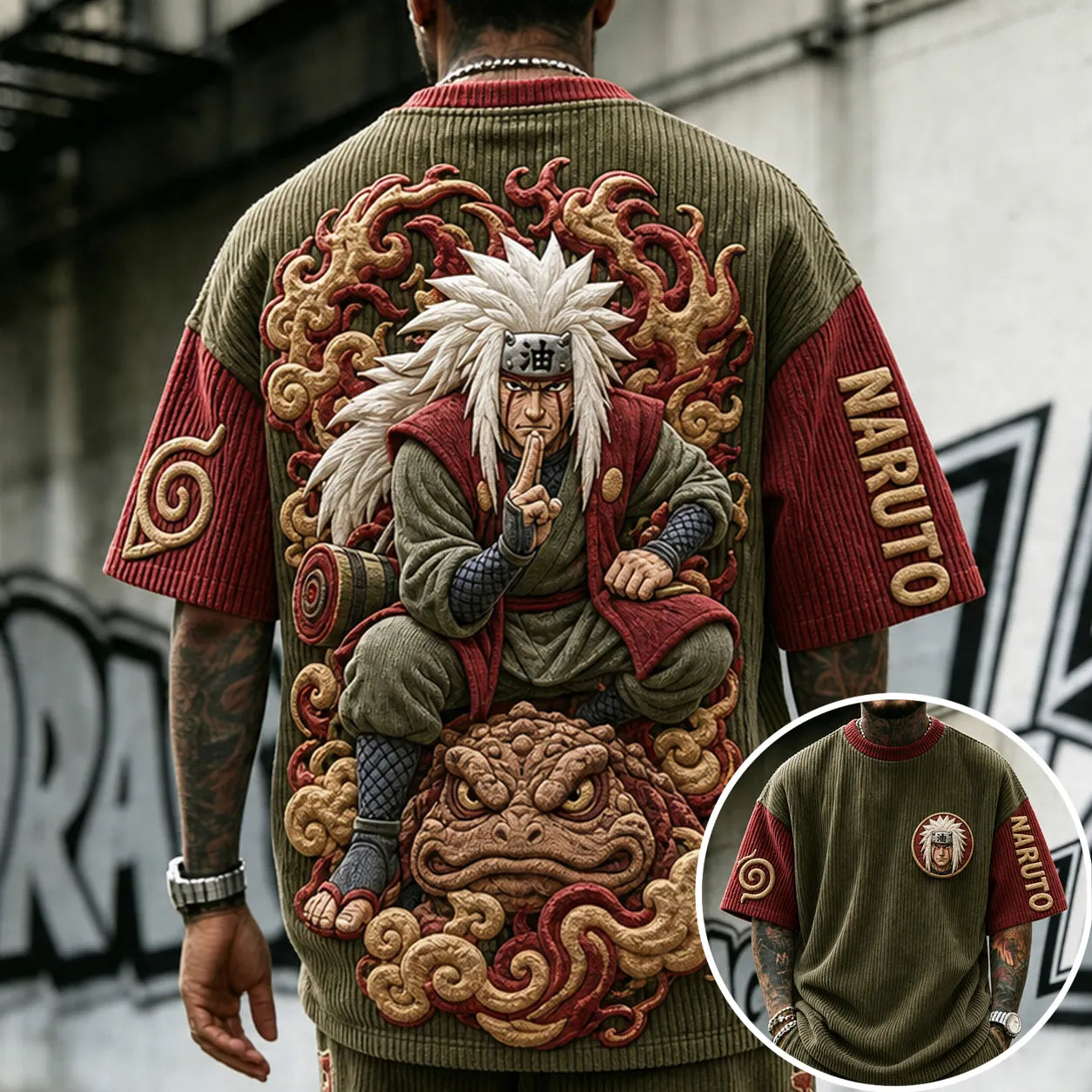 Unisex Anime-Style Retro Corduroy Oversized T-Shirt