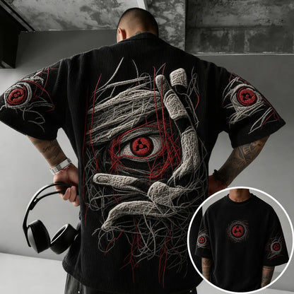 Unisex Anime-Style Retro Corduroy Oversized T-Shirt