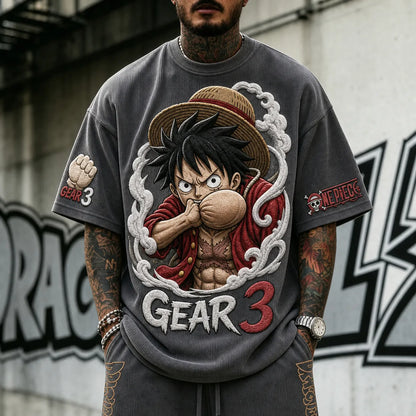 Unisex Short-Sleeve Corduroy T-Shirt With Anime Print