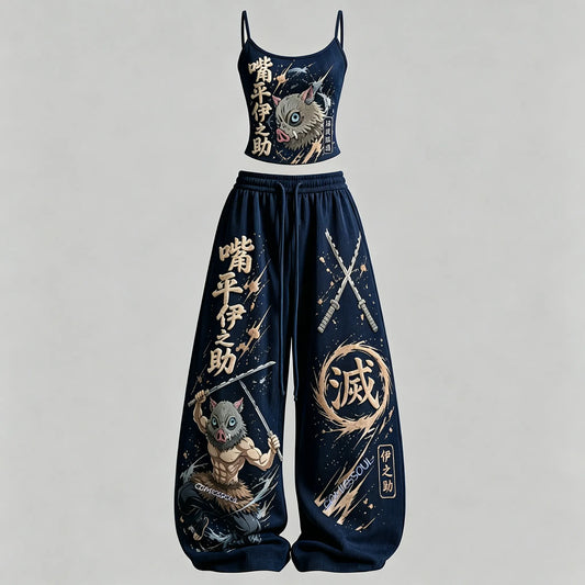 Top & Elasticated Trousers Corduroy Two-Piece Set