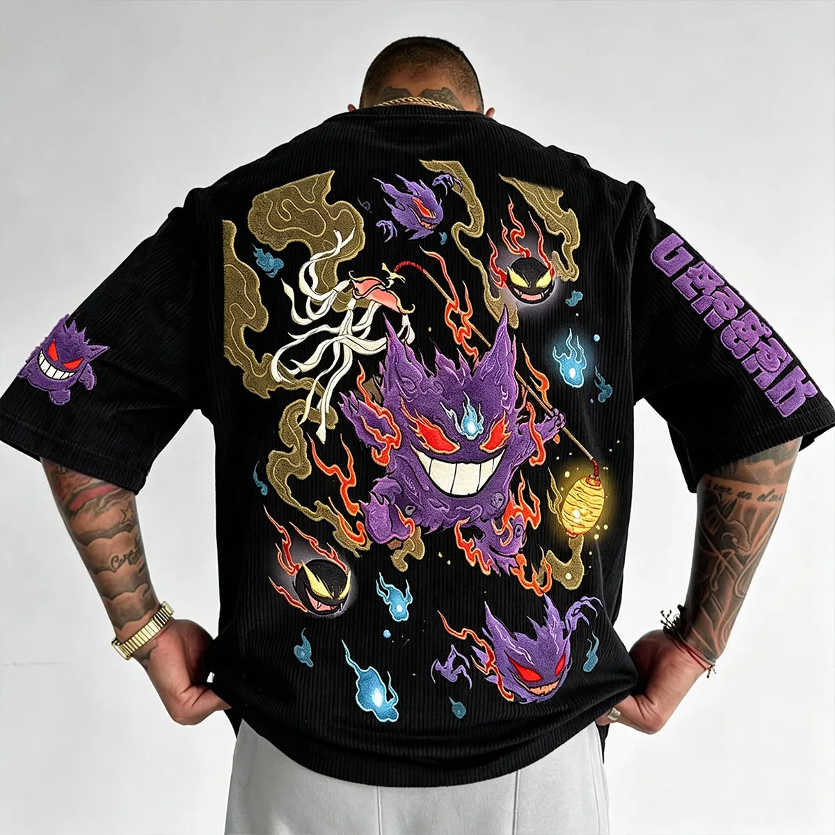 Anime-Inspired Vintage Waffle Knit T-Shirt