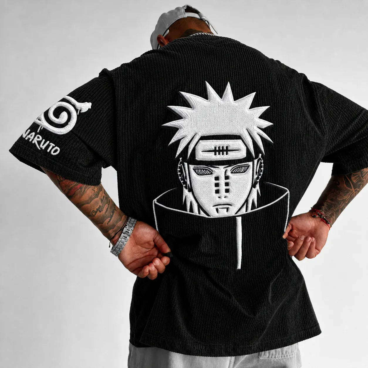 Unisex Anime-Style Retro Corduroy Oversized T-Shirt