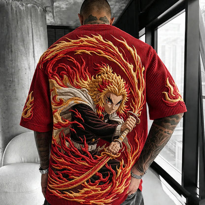 Unisex Anime-Style Retro Corduroy Oversized T-Shirt