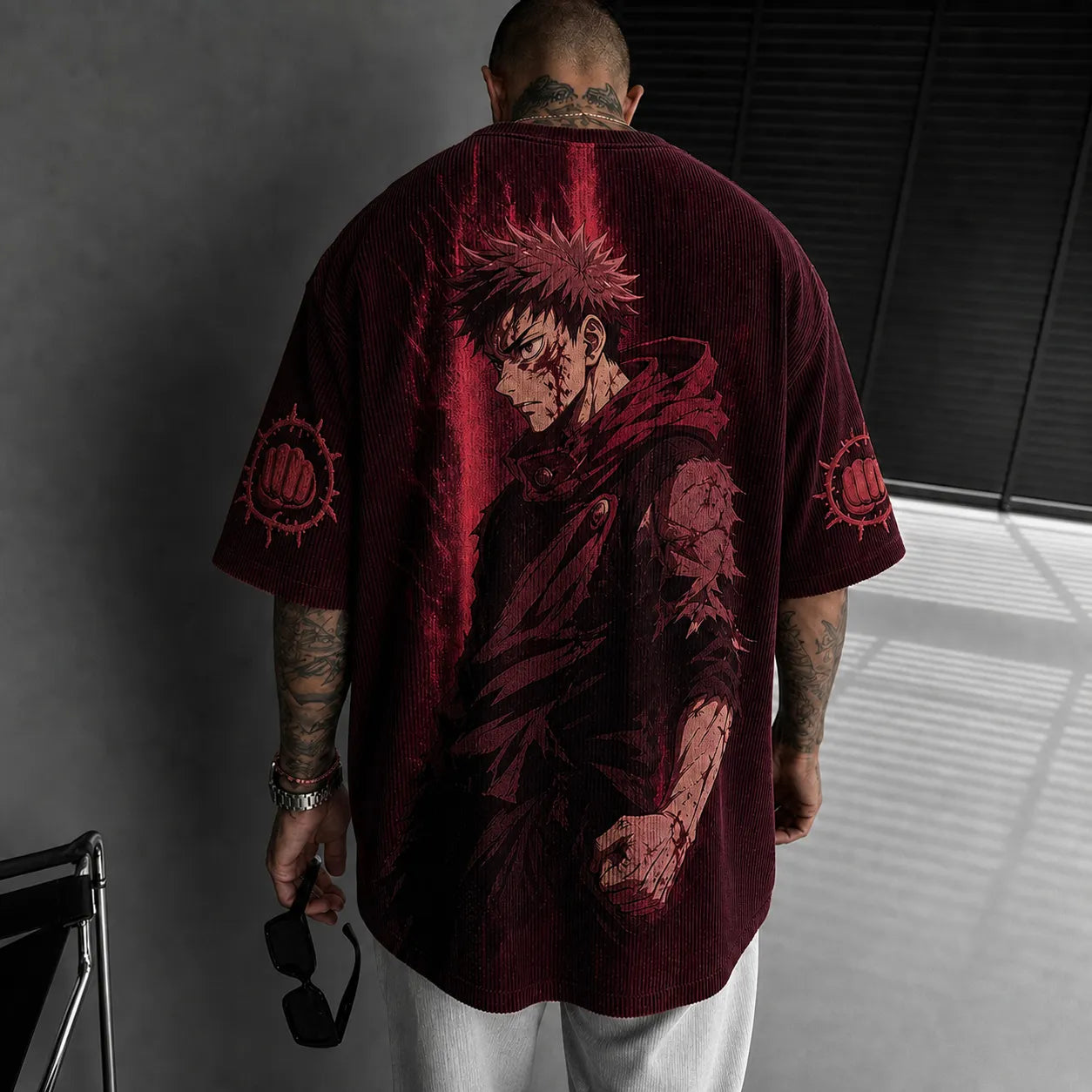 Unisex Anime Print Short-Sleeve Corduroy T-Shirt