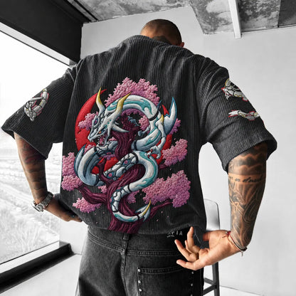 Unisex Anime-Style Retro Corduroy Oversized T-Shirt