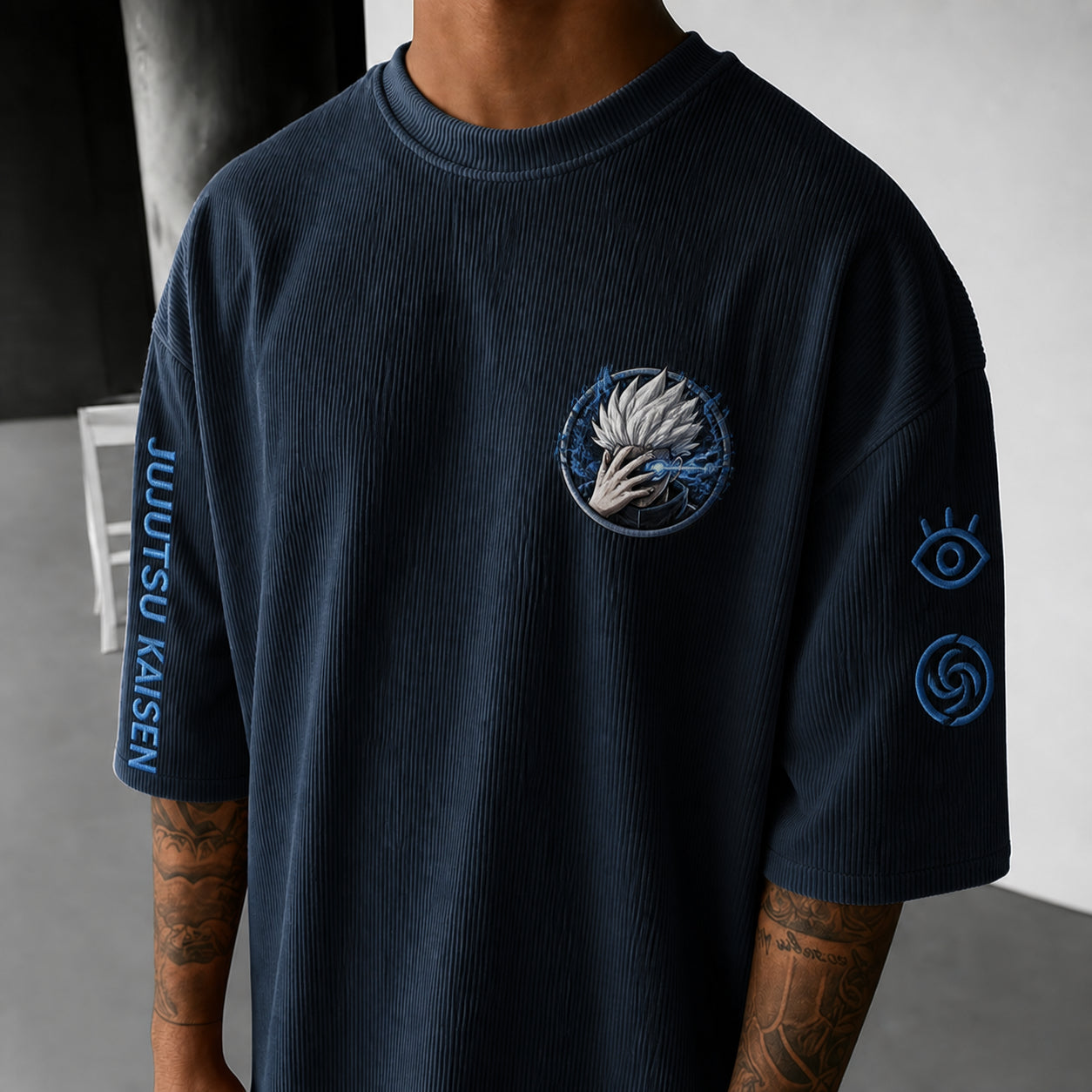 Unisex Anime Print Short-Sleeve Corduroy T-Shirt