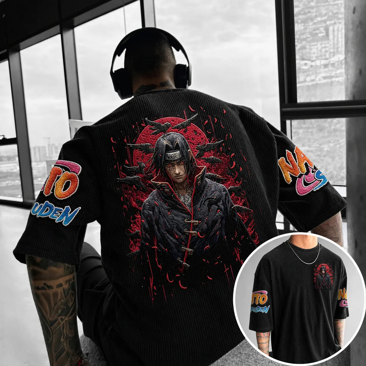 Unisex Anime-Style Retro Corduroy Oversized T-Shirt