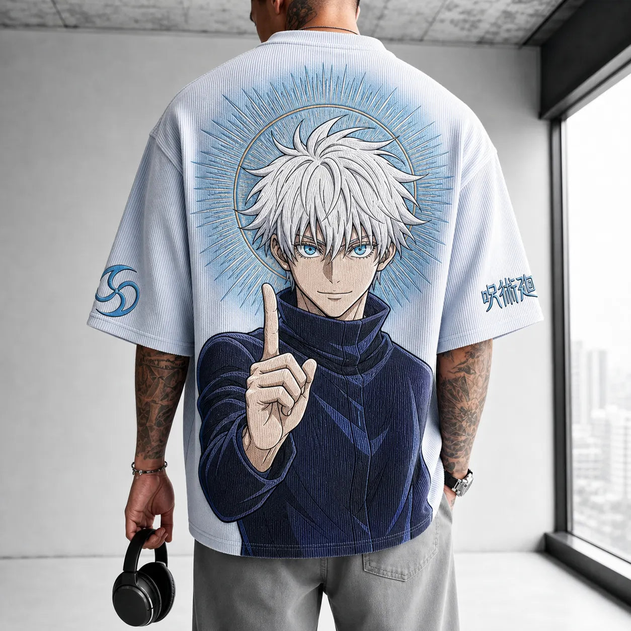 Unisex Anime Print Short-Sleeve Corduroy T-Shirt