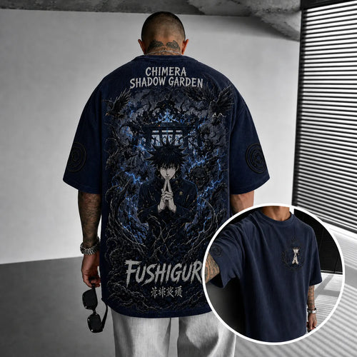 Unisex Anime Print Short-Sleeve Corduroy T-Shirt