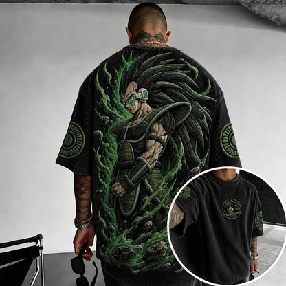 Unisex Anime-Style Retro Corduroy Oversized T-Shirt