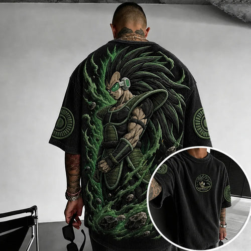 Unisex Anime-Style Retro Corduroy Oversized T-Shirt