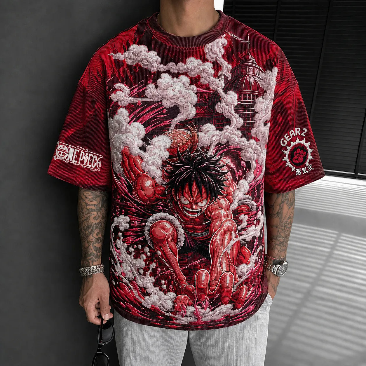 Unisex Short-Sleeve Corduroy T-Shirt With Anime Print