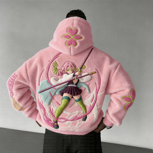 :Kanroji Mitsuri Color-blocked Plush Hoodie