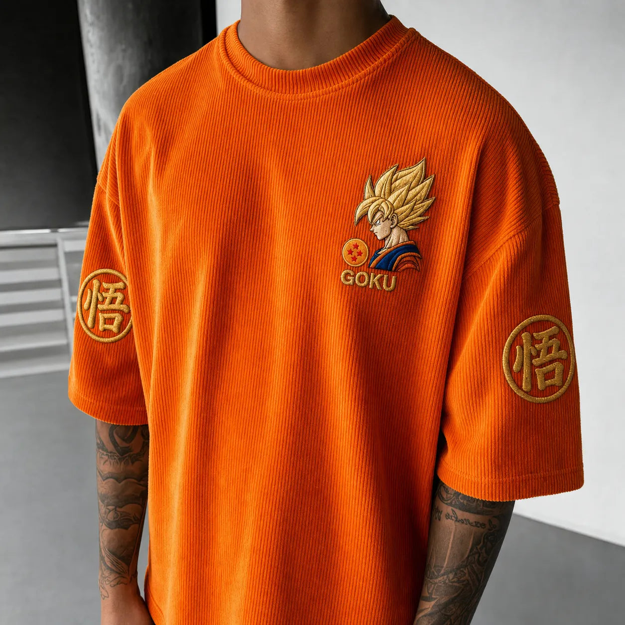 Unisex Short-Sleeve Corduroy T-Shirt With Anime Print