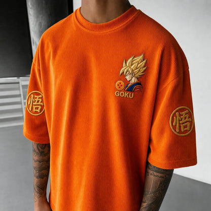 Unisex Short-Sleeve Corduroy T-Shirt With Anime Print