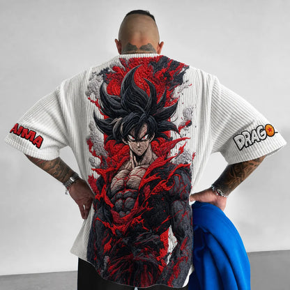 Unisex Anime-Style Retro Corduroy Oversized T-Shirt