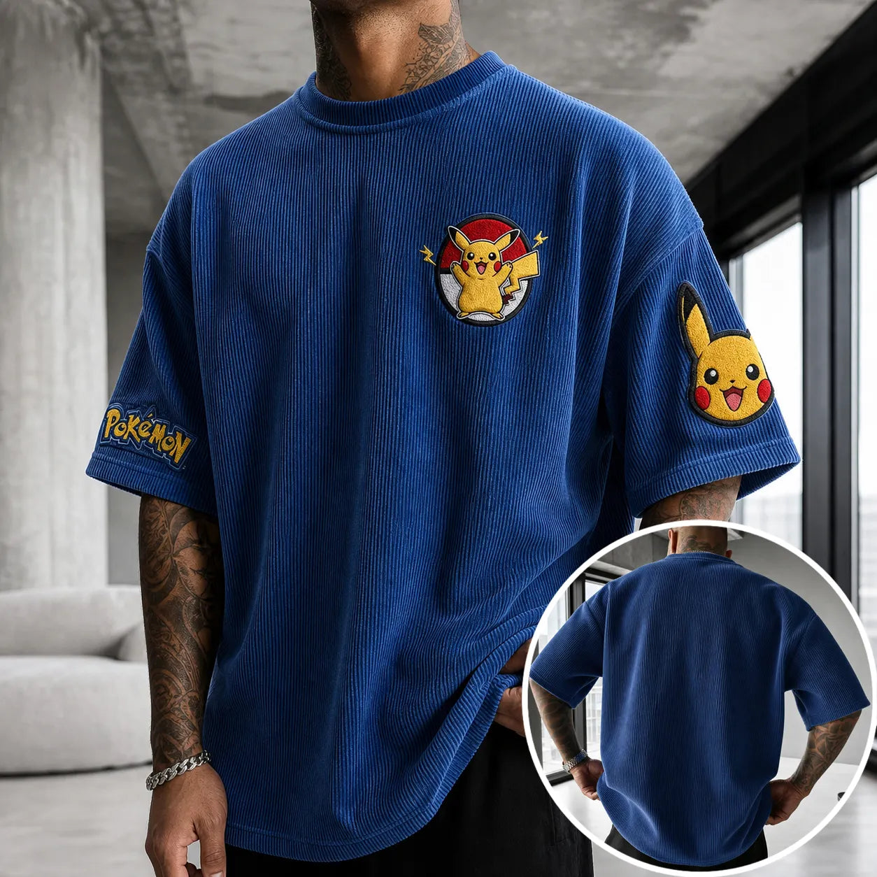 Unisex Anime-Style Retro Corduroy Oversized T-Shirt