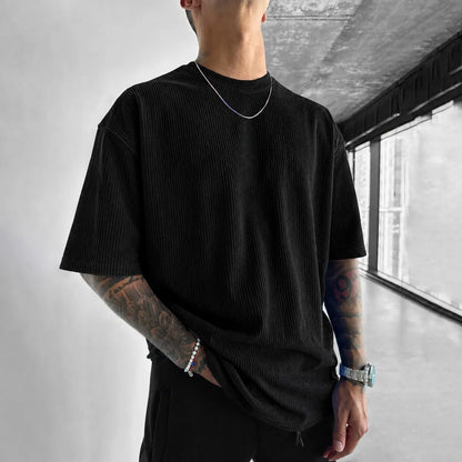 Unisex Anime-Style Retro Corduroy Oversized T-Shirt