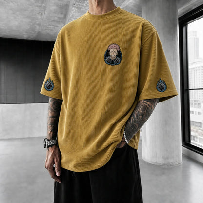 Unisex Anime Print Short-Sleeve Corduroy T-Shirt
