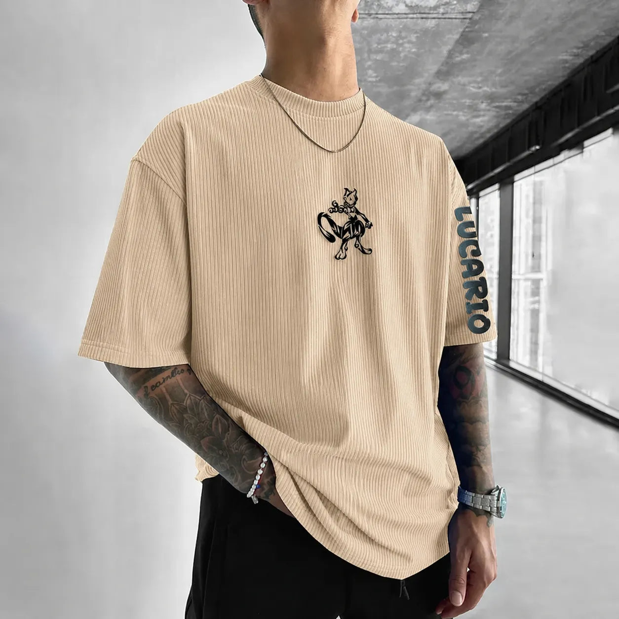 Unisex Anime-Style Retro Corduroy Oversized T-Shirt
