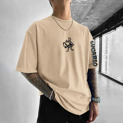 Unisex Anime-Style Retro Corduroy Oversized T-Shirt