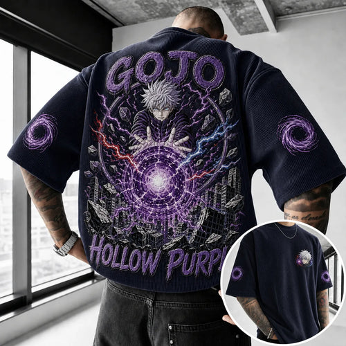Unisex Anime Print Short-Sleeve Corduroy T-Shirt