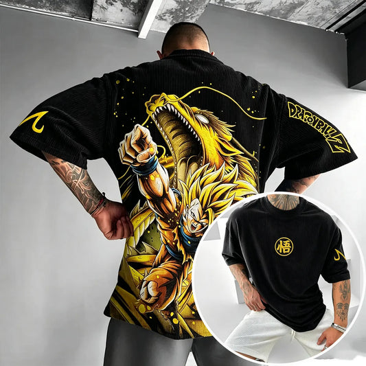 Anime-Inspired Vintage Waffle Knit T-Shirt