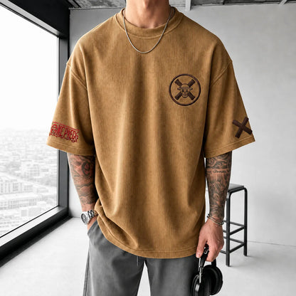 Unisex Short-Sleeve Corduroy T-Shirt With Anime Print