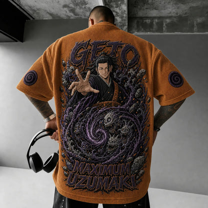 Unisex Anime Print Short-Sleeve Corduroy T-Shirt