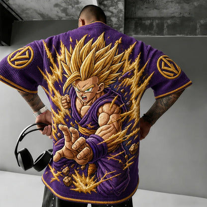 Unisex Anime-Style Retro Corduroy Oversized T-Shirt