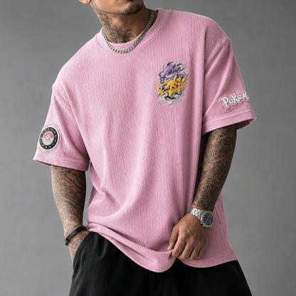 Unisex Anime-Style Retro Corduroy Oversized T-Shirt