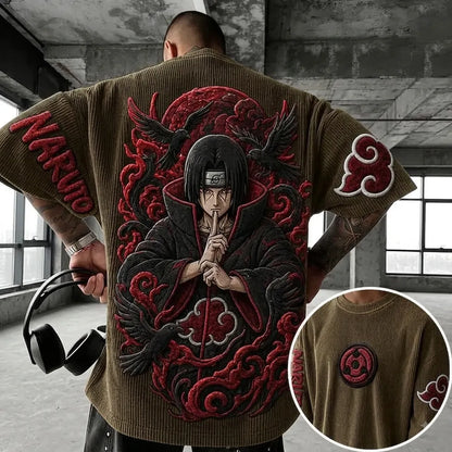 Unisex Anime-Style Retro Corduroy Oversized T-Shirt