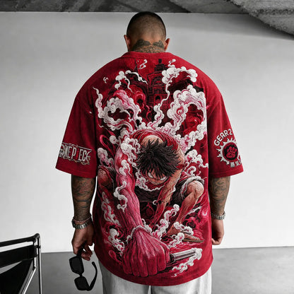 Unisex Short-Sleeve Corduroy T-Shirt With Anime Print
