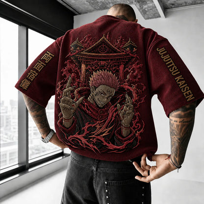 Unisex Anime Print Short-Sleeve Corduroy T-Shirt