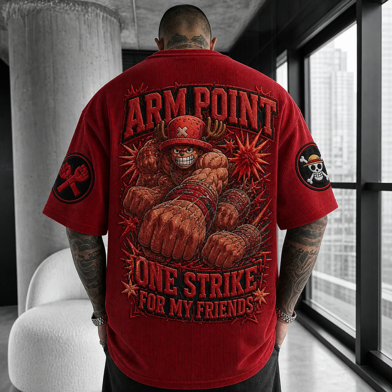 Unisex Short-Sleeve Corduroy T-Shirt With Anime Print