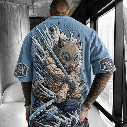 Unisex Anime-Style Retro Corduroy Oversized T-Shirt