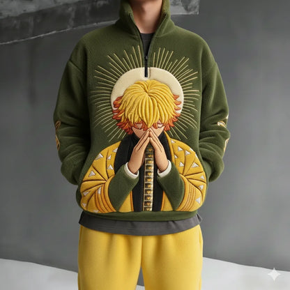 Color-blocked Plush Zip Up Hoodie