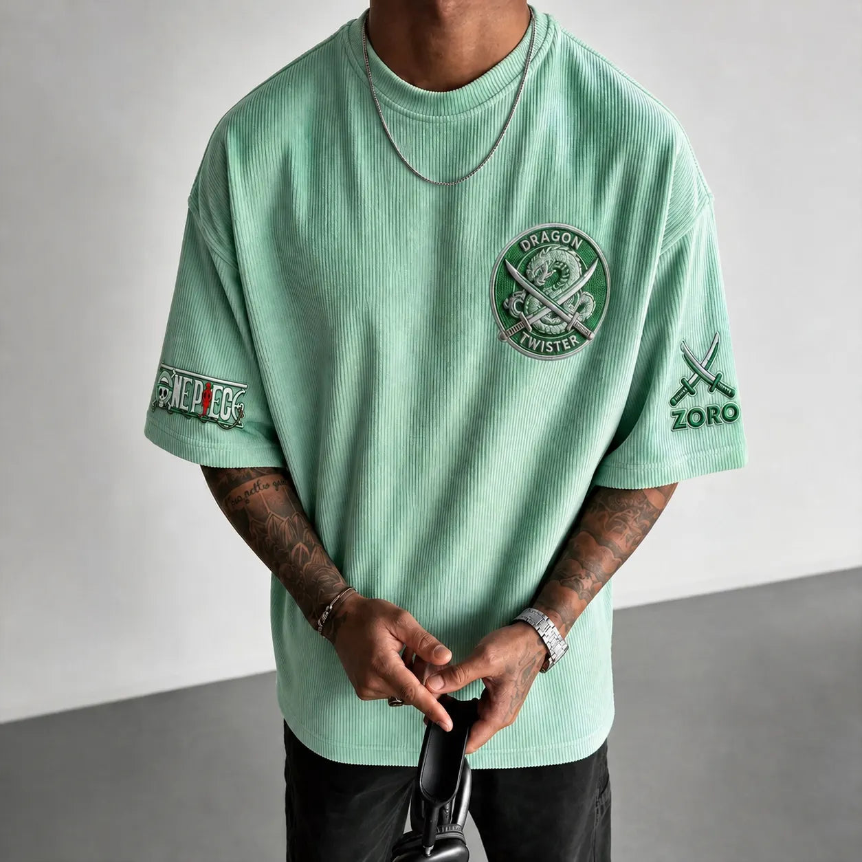 Unisex Short-Sleeve Corduroy T-Shirt With Anime Print