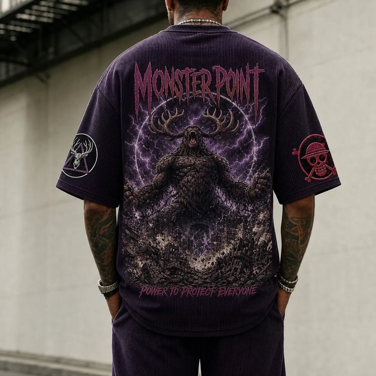 Unisex Short-Sleeve Corduroy T-Shirt With Anime Print